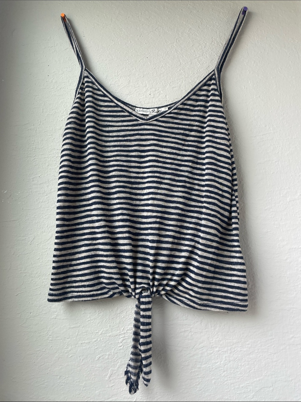 Express Striped Tie-Front Cami - Navy & White